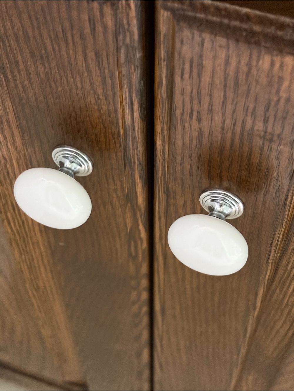 White Ceramic Cabinet Knobs with Silver Hardware - Set - Picture 4 of 6
